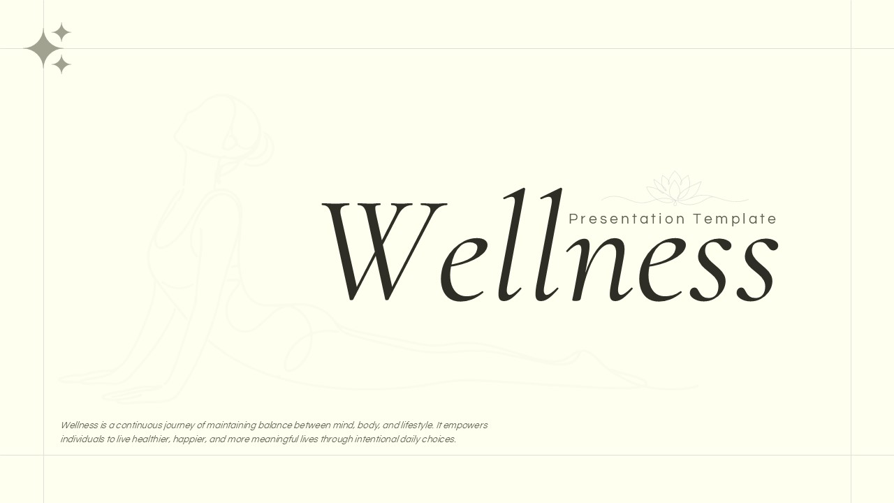Wellness Template - Minimalist title slide with inspirational wellness quote and lotus flower decoration