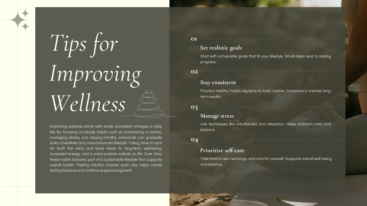 Wellness Tips - Hands nurturing plant growth with four practical wellness improvement strategies