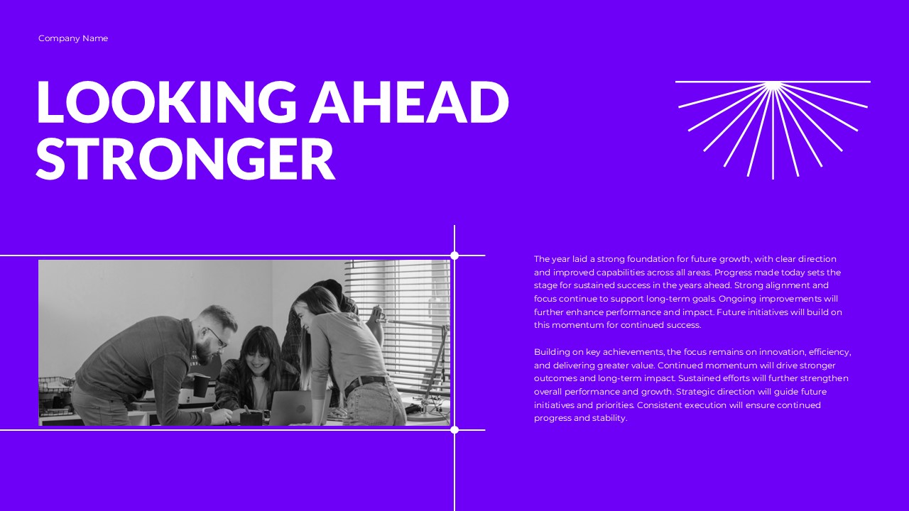 Year In Review Outlook Template - Forward-looking strategy content bridging current success to future growth plans
