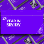 Year In Review Overview Template - Isometric display showcasing complete slide deck with charts, content, and cohesive design