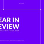 Year In Review Template - Bold purple gradient cover with radiating lines leading to prominent 26 year review title