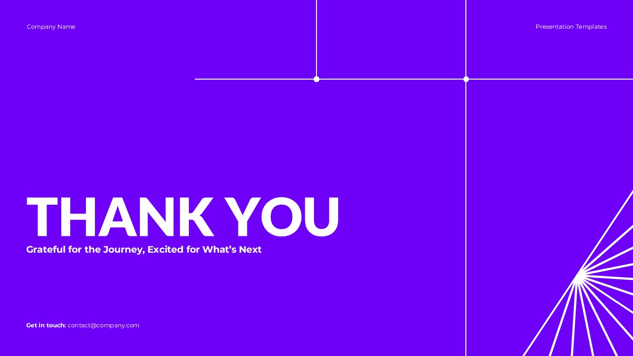 Year In Review Thank You Template - Centered gratitude message with radiating accent completing the presentation journey