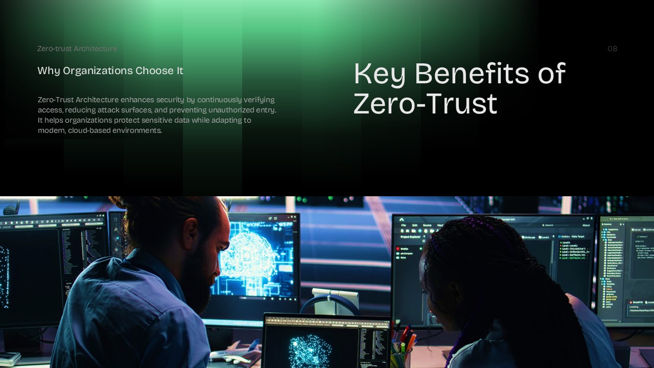 Zero Trust Architecture template - benefits slide to showcase advantages and value of Zero Trust implementation