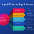 1 Input 5 Output Right Arrows Google Slides PowerPoint Template - Blue gradient background with multi-colored arrow diagram