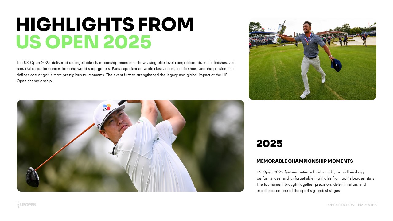 US Open Golf Template - 2025 highlights with tournament photos