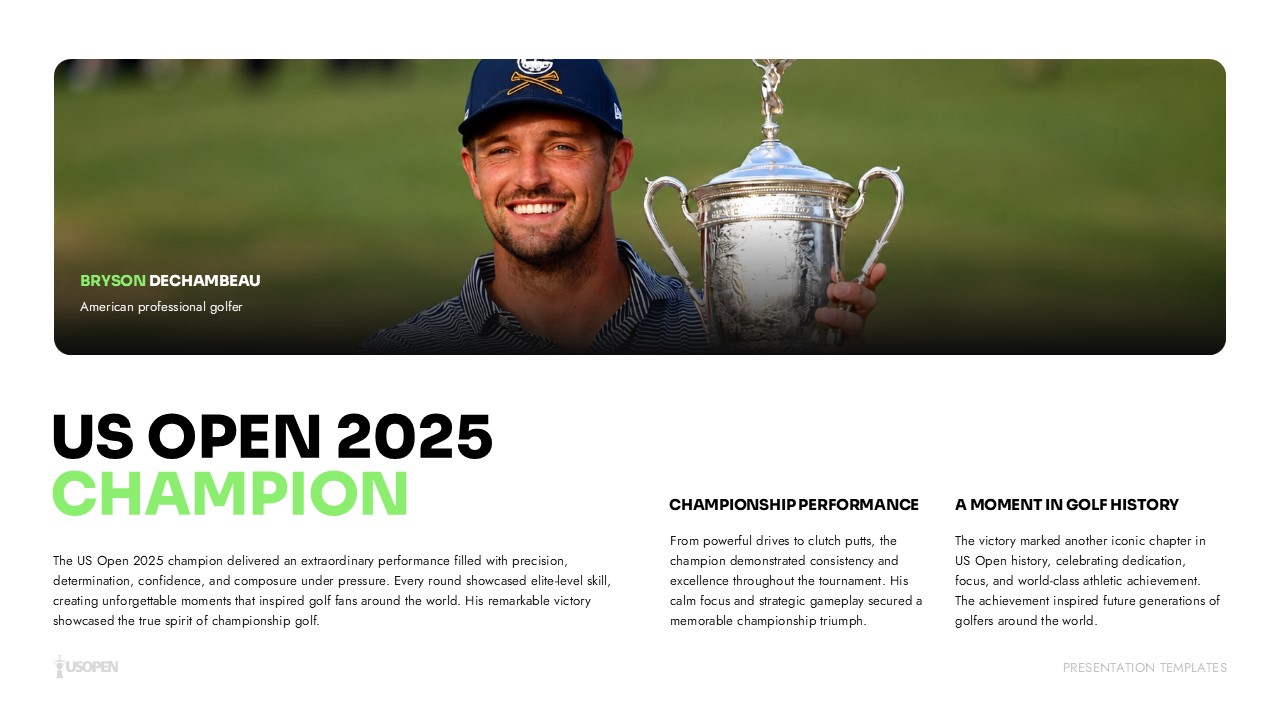 US Open Golf Template - Bryson DeChambeau champion spotlight