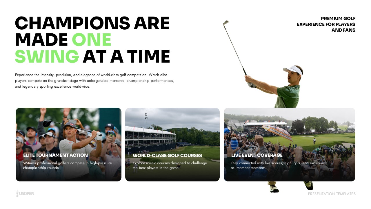 US Open Golf Template - Three feature cards layout