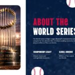 2026 World Series About Template - Golden championship trophy paired with legacy, audience, and competition highlights