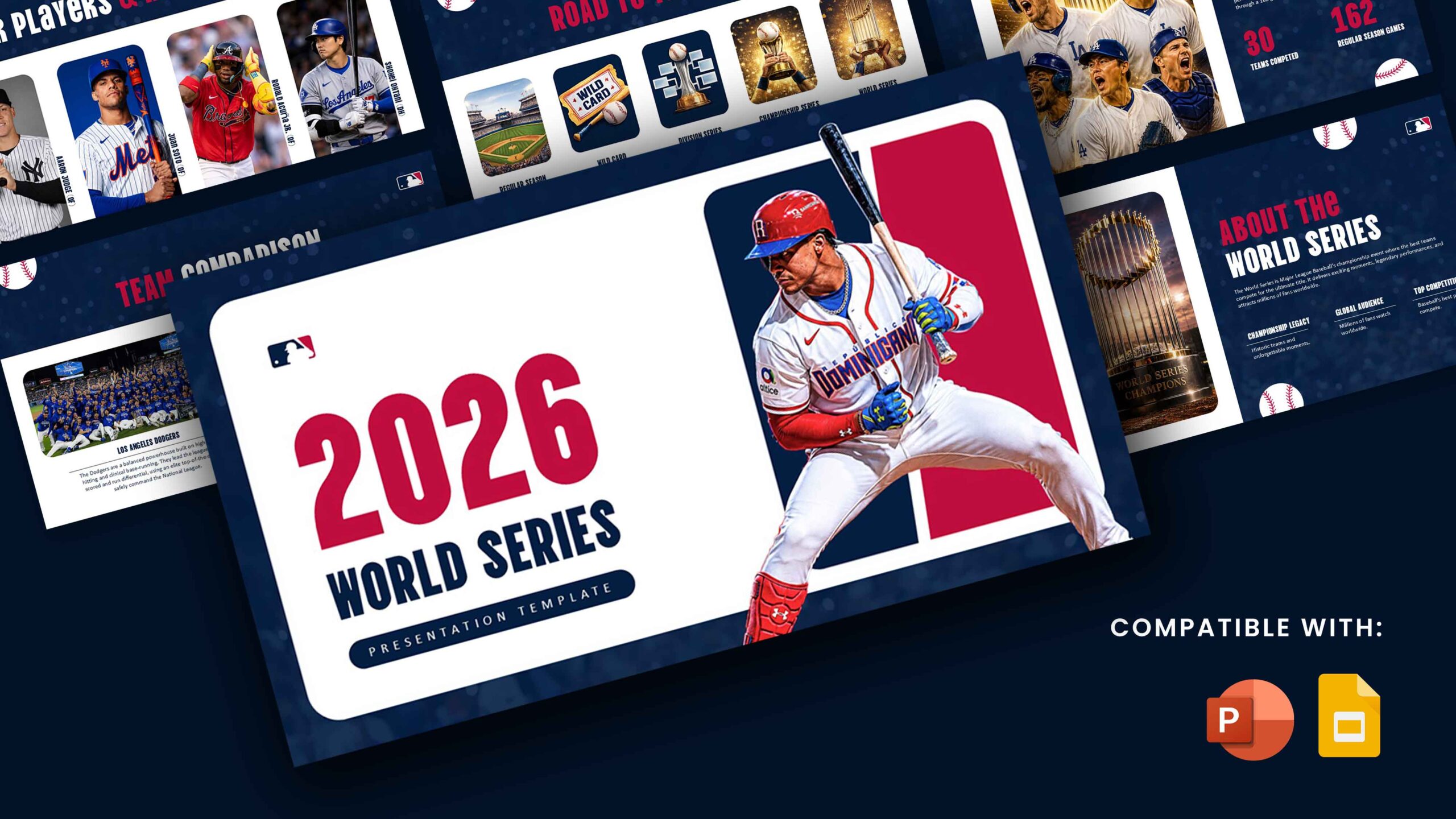 2026 World Series Template - Complete presentation showcase featuring player action shots and championship content slides
