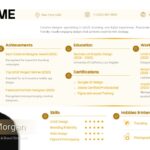 About Myself Google Slides PowerPoint Template - Dynamic split design tells creative professional's story through gold accents