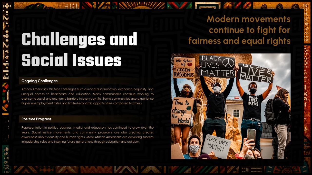 African American Challenges Template - Black Lives Matter protesters with balanced view of ongoing struggles and progress