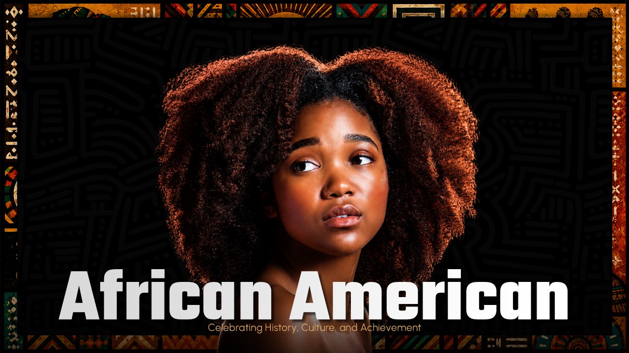 African American Google Slides - Clean intro slide celebrating history, culture and achievement with elegant typography