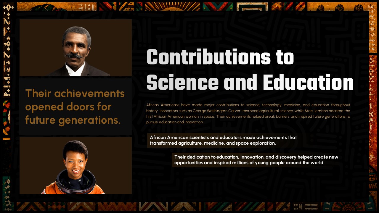 African American Science Template - George Washington Carver and NASA astronaut representing educational breakthroughs