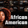 African American Template - Portrait of woman with natural hair framed by golden geometric borders and slide previews