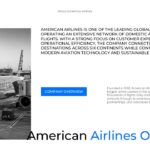 American Airlines Template - overview slide with two-column layout, aircraft at gate image, and company text