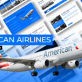 Plantilla de American Airlines: portada que muestra una disposición isométrica de diapositivas con aeronaves y elementos de marca en color azul.