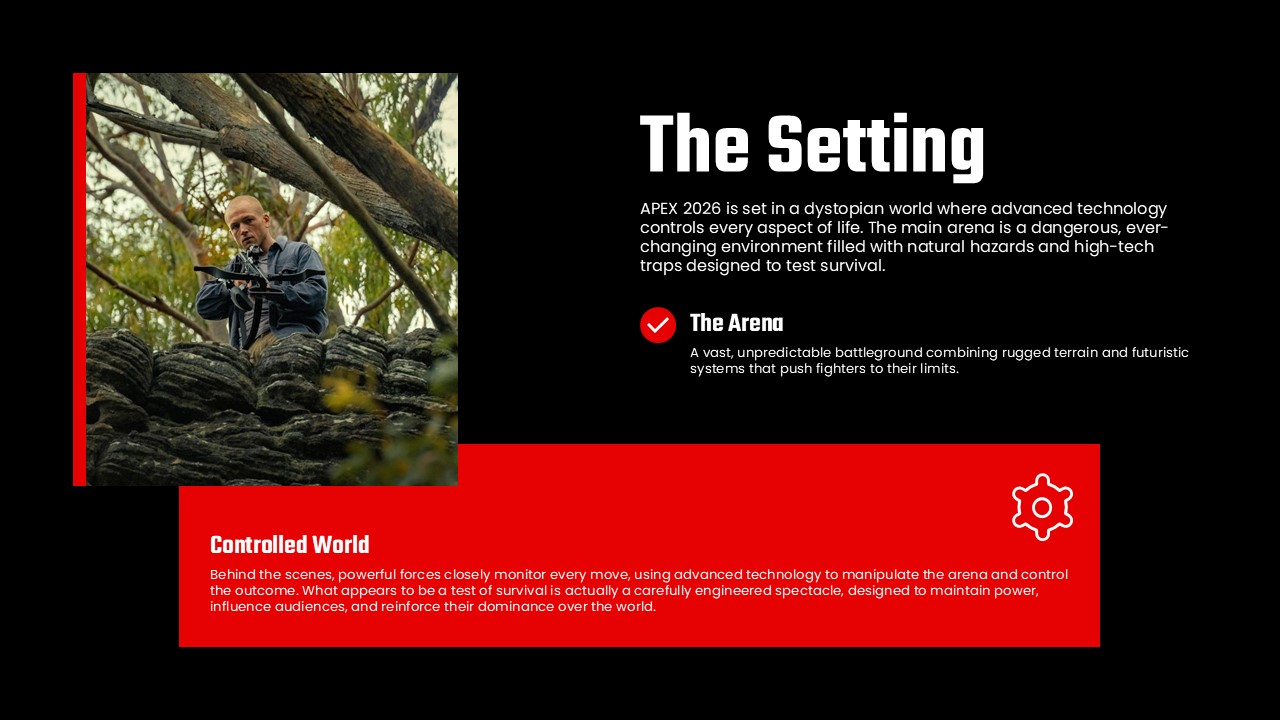 Apex Movie Template - Setting slide to describe your film's world and environment with atmospheric visuals