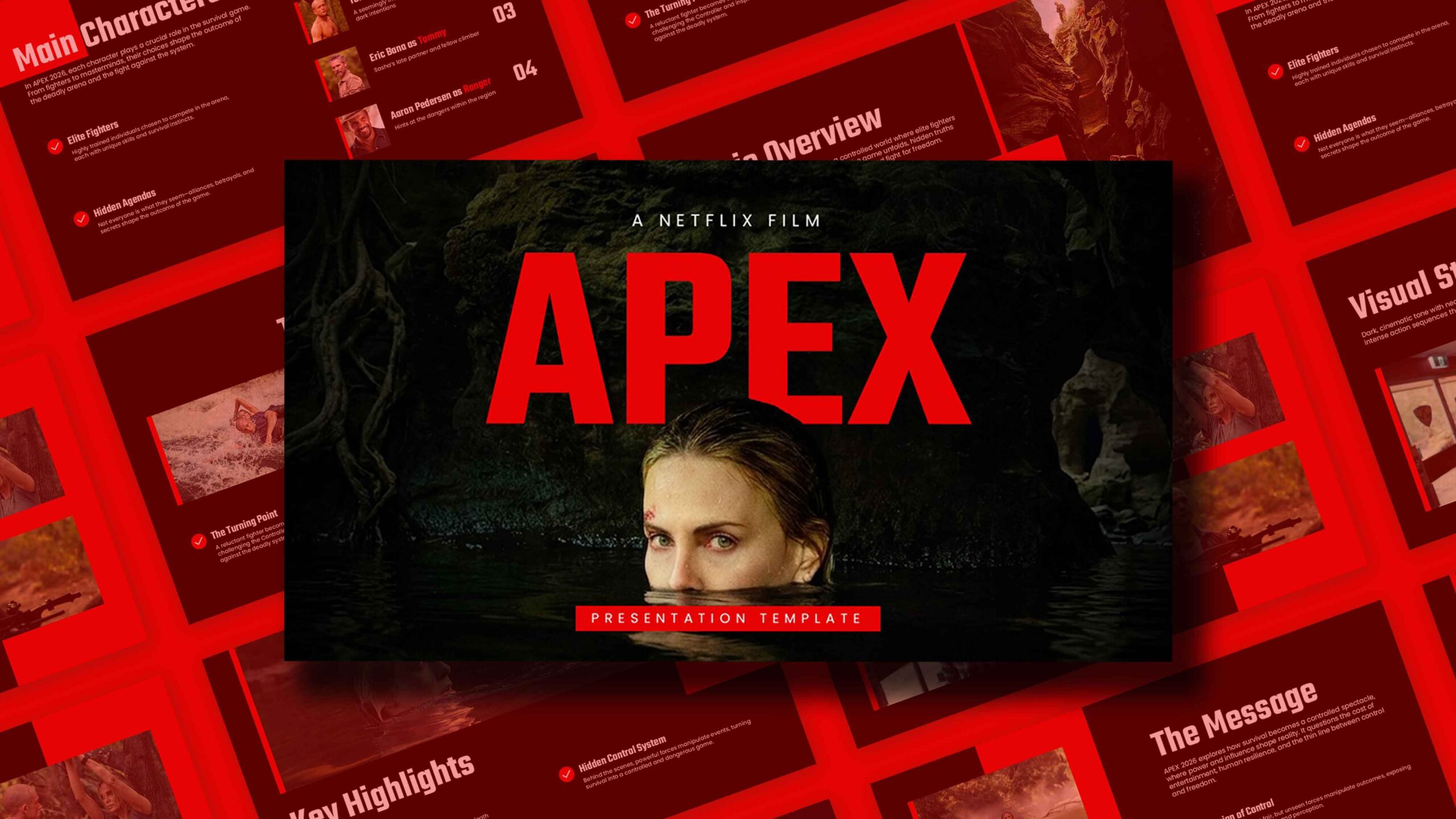 Apex Movie Template - Dynamic cover slide to introduce your film presentation with cinematic Netflix-style design