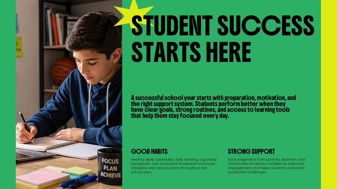 Back to School Template - Student success slide to present habits and support strategies for achievement