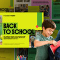 Plantilla de regreso a clases: diapositiva de portada dinámica para introducir presentaciones educativas con un diseño vibrante.