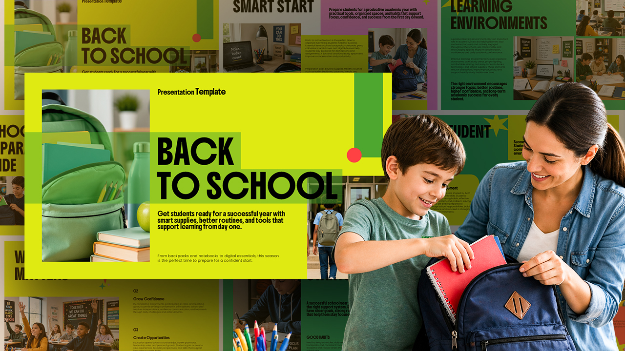 Back to School Template - Dynamic cover slide to introduce educational presentations with vibrant design