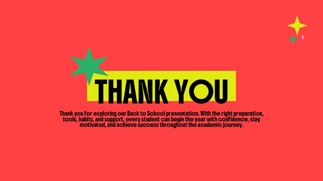 Back to School Template - Thank you slide to conclude educational presentations with key takeaway summary