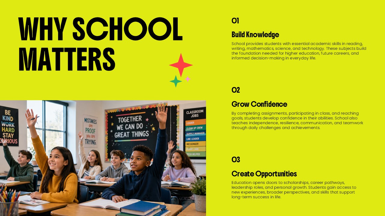 Back to School Template - Why school matters slide to explain education's importance and benefits