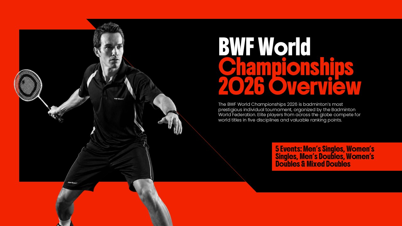 BWF Championships Overview - Split-screen design balancing professional player photography with tournament information