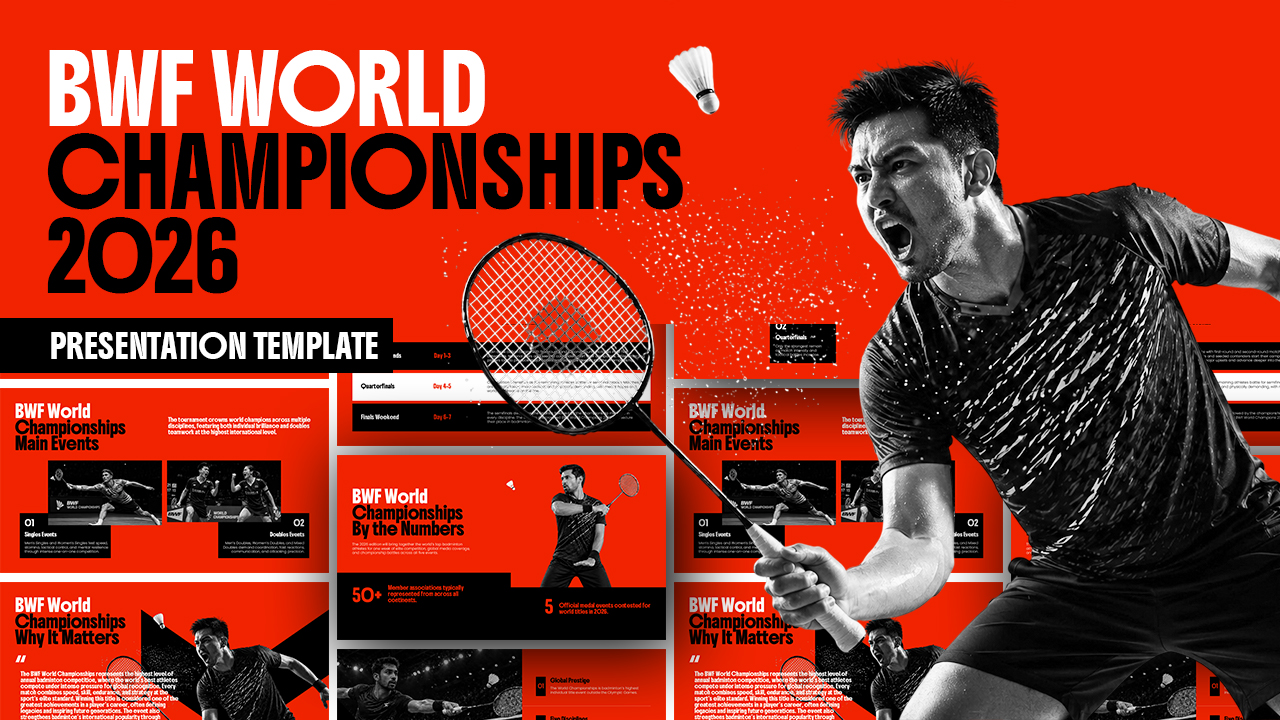 BWF World Championships Template - Complete presentation showcase with dynamic player imagery and multiple slide previews