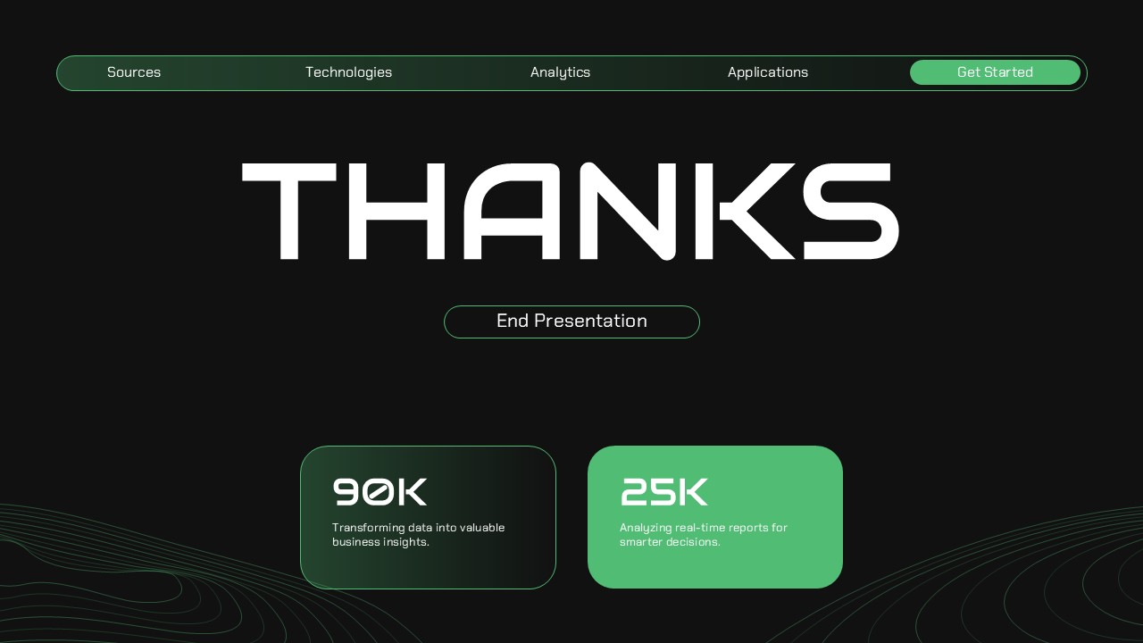 Big Data Thank You Template - Closing slide with summary statistics and end presentation button