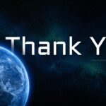 Blue Moon Template - Thank you slide with large white text, blue Earth image and cosmic background design