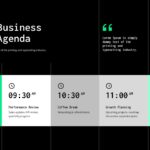 Business Meeting Agenda Template - Dark theme timeline slide for presenting structured meeting schedules professionally