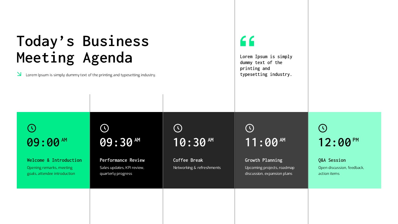 Business Meeting Agenda Template - Light theme timeline slide to organize and present structured meeting schedules