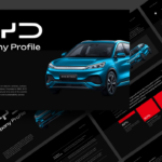 BYD Company Profile Template - Cover slide with blue electric vehicle