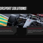 Car Racing Company Template - Solutions overview slide with Formula 1 imagery and service descriptions