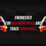 Car Racing Company Template - Equipment showcase slide featuring professional racing helmets and gear