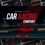 Car Racing Company Template - Dynamic cover slide showcasing comprehensive motorsport presentation template