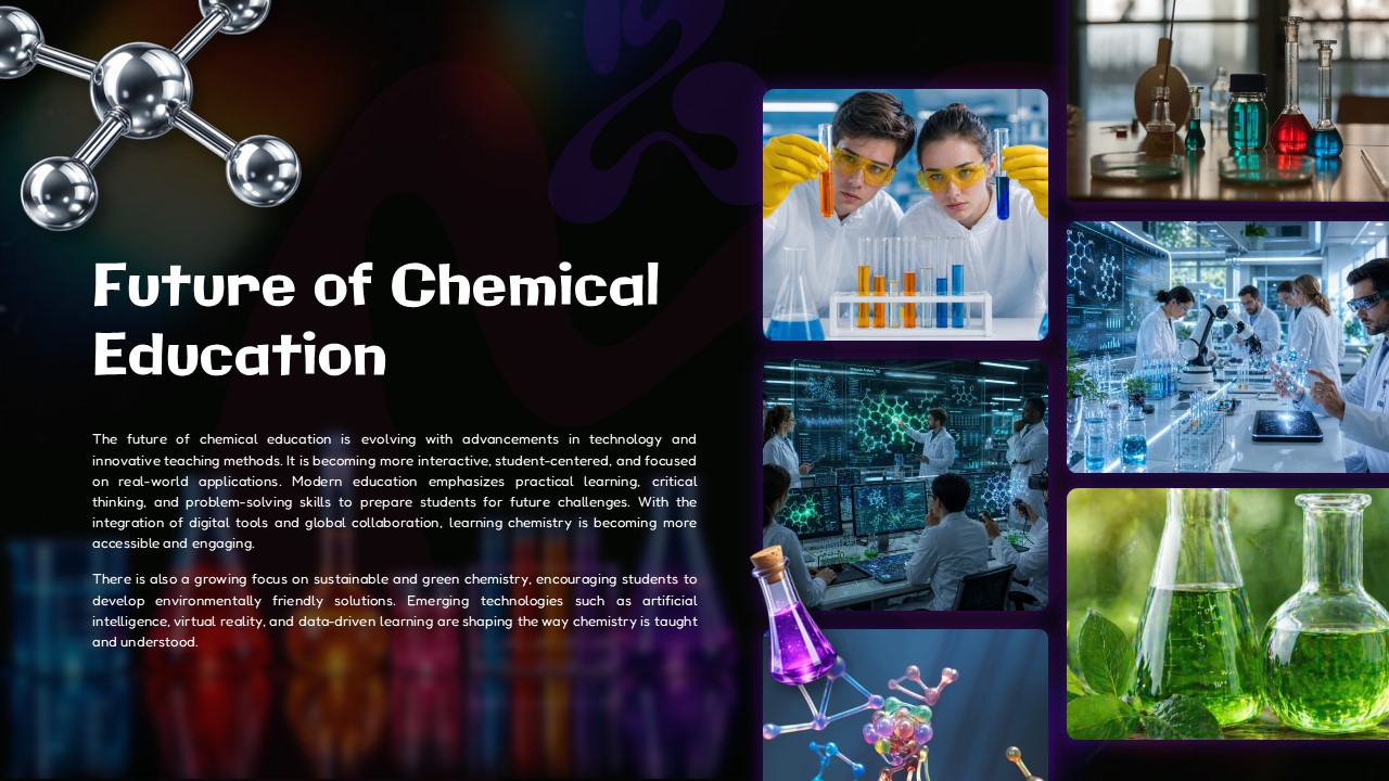 Chemical Education Future - Collage of advanced laboratories and sustainable chemistry practices with innovation focus