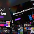 Chemical Education Template - Dark cover featuring glowing laboratory glassware and molecular structures with preview