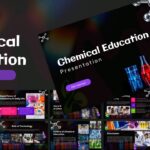Chemical Education Template - Dark cover featuring glowing laboratory glassware and molecular structures with preview