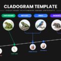 Cladogram Google Slides Template - Dark-themed phylogenetic tree showing vertebrate evolution with bright species markers