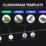 Cladogram Google Slides Template - Dark-themed phylogenetic tree showing vertebrate evolution with bright species markers