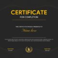 Completion Certificate Template - elegant dark design with gold accents and ornate borders for formal recognition
