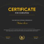 Completion Certificate Template - elegant dark design with gold accents and ornate borders for formal recognition