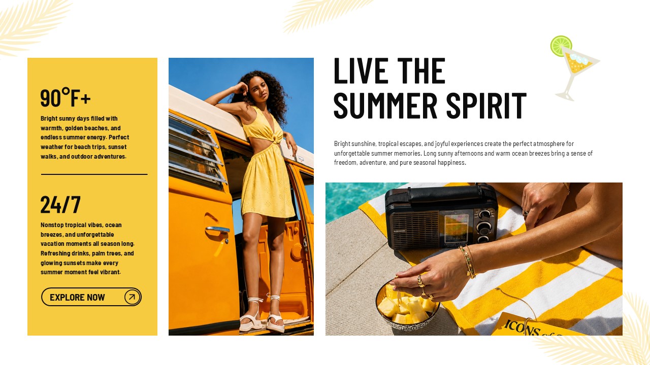 Summer Spirit Template - split layout with stats and lifestyle photos
