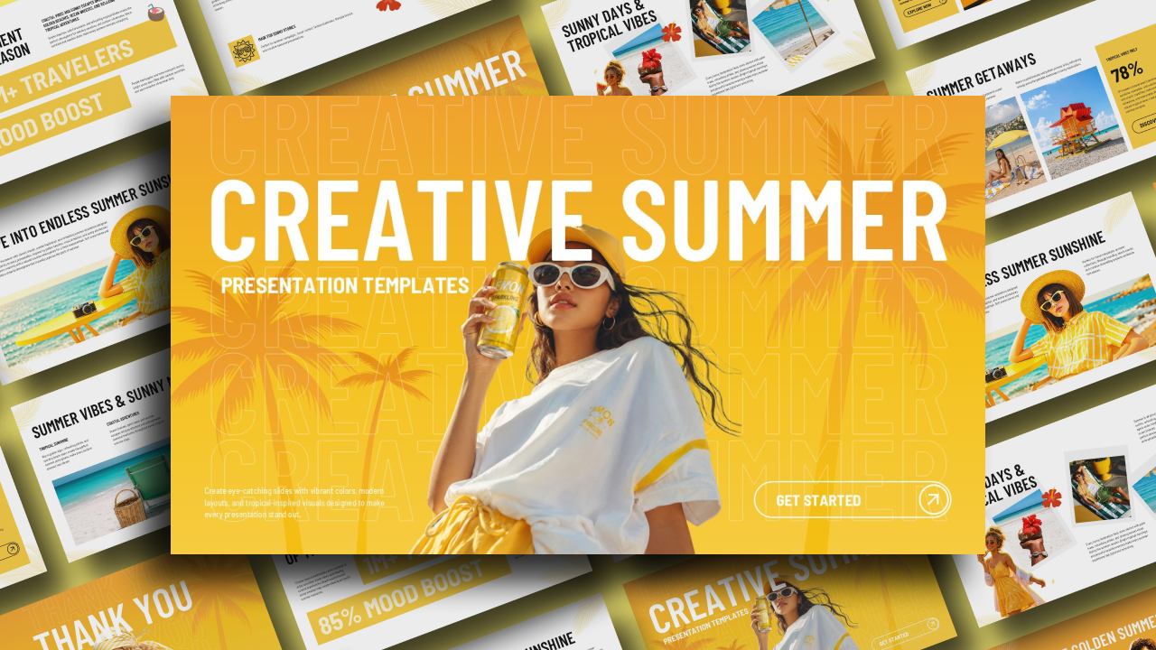 Creative Summer Template - cover slide with woman and orange background