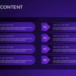 Table of Contents Template - Dark purple gradient showcasing 8 arrow-shaped sections flowing across two columns