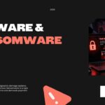Malware Ransomware Template - laptop displaying multiple locked file screens and Bitcoin payment demands