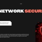 Network Security Template - 3D shield with lock icon surrounded by digital network elements and security tools
