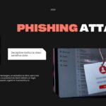 Phishing Attacks Template - split layout with computer alert screen and email interface showing deceptive tactics